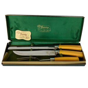 Peeredge Sheffield 3 Piece Carving Set Butterscotch Bakelite Handles England